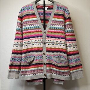 Sundance Fair Isle Button Front Colorful Multi Colored Striped Cardigan Small